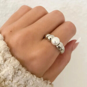 925 Sterling Silver Pearl Ring Dainty Wrap Ring Pearl Accent Ring Croissant Ring